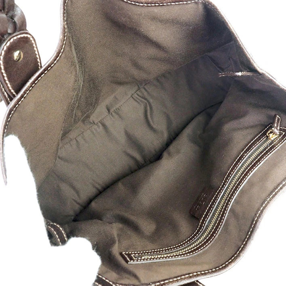 Gucci Shoulder Bag GG Braided Handle Tote Canvas Horsebit Brown Beige - Picture 3 of 6